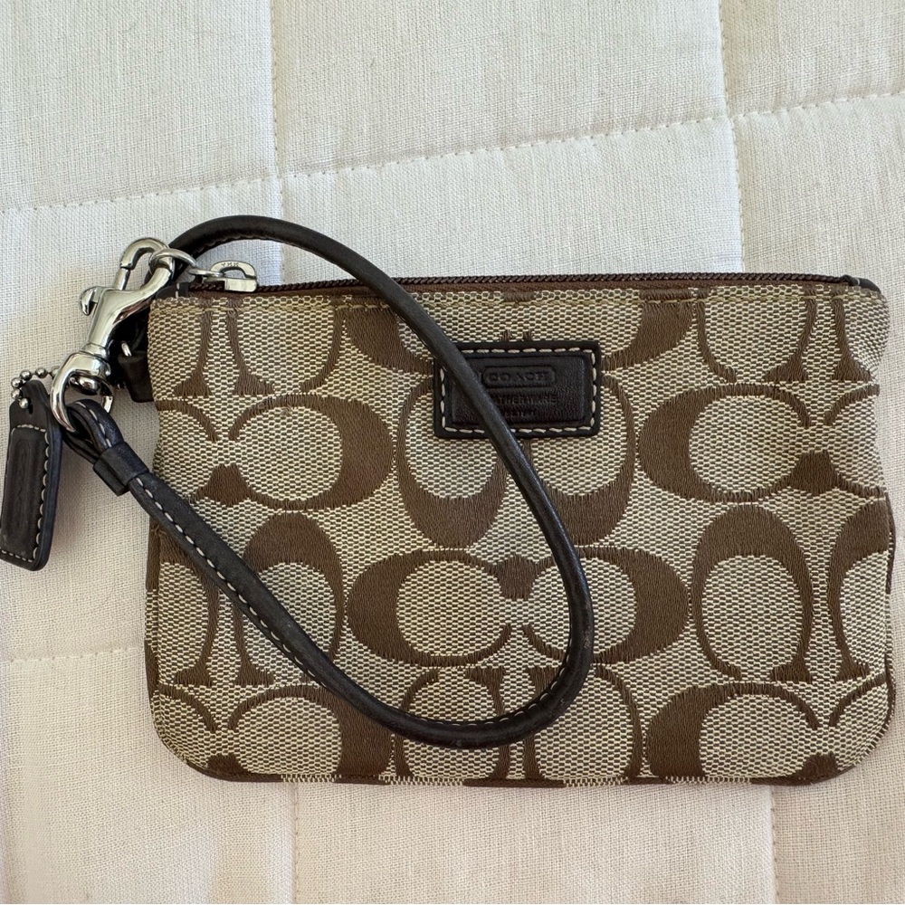 Coach Brown and Tan Corner Zip 6” Wristlet